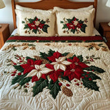 3-Piece Quilted Bedding Set | Poinsettia Magic