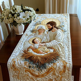 Quilted Table Runner - Holy Family in White and Gold