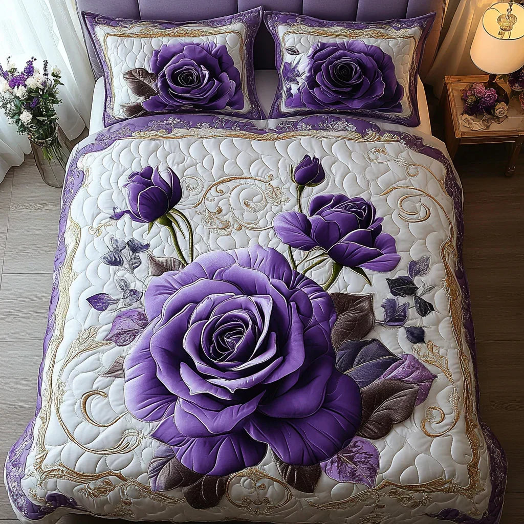 3-Piece Quilted Bedding Set | Lavender Elegance