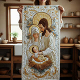 Quilted Table Runner - Holy Family in White and Gold