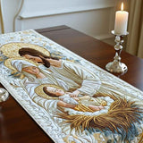 Quilted Table Runner - Holy Family in White and Gold