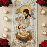 Quilted Table Runner - Holy Family in White and Gold