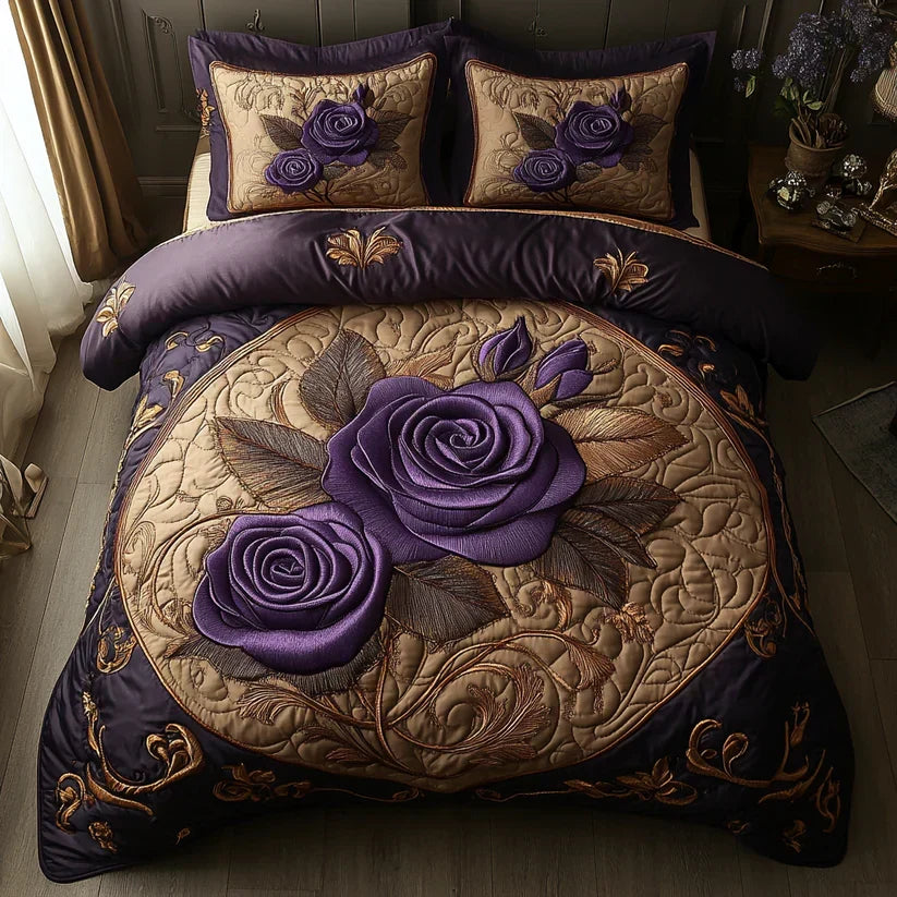 3-Piece Quilted Bedding Set | Lavender Elegance