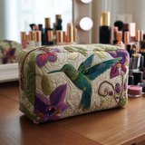 Quilted Makeup Bag with Hummingbird Garden Motif