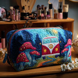 Quilted Makeup Bag with Camper Van and Mushrooms