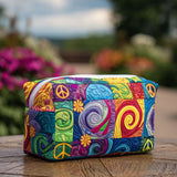 Quilted Floral Makeup Bag with Peace Symbol