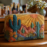 Quilted Makeup Bag with Desert Cactus at Sunset