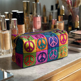 Quilted Makeup Bag with Retro Peace Symbol
