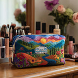 Quilted Makeup Bag with Camper in the Mountains