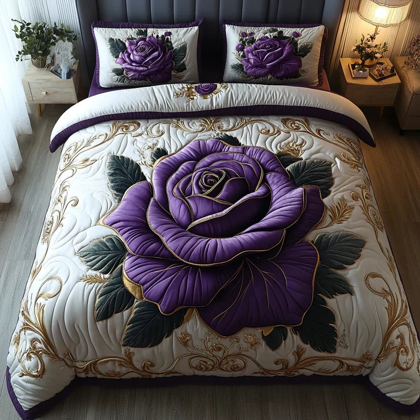 3-Piece Quilted Bedding Set | Lavender Elegance
