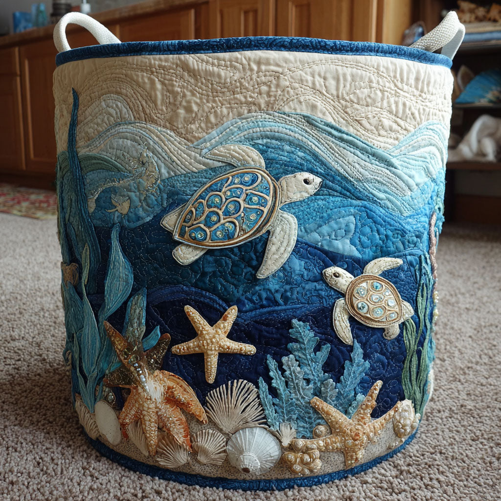 Quilted Laundry Hamper - Sea Turtle