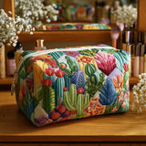 Quilted Makeup Bag with Succulents
