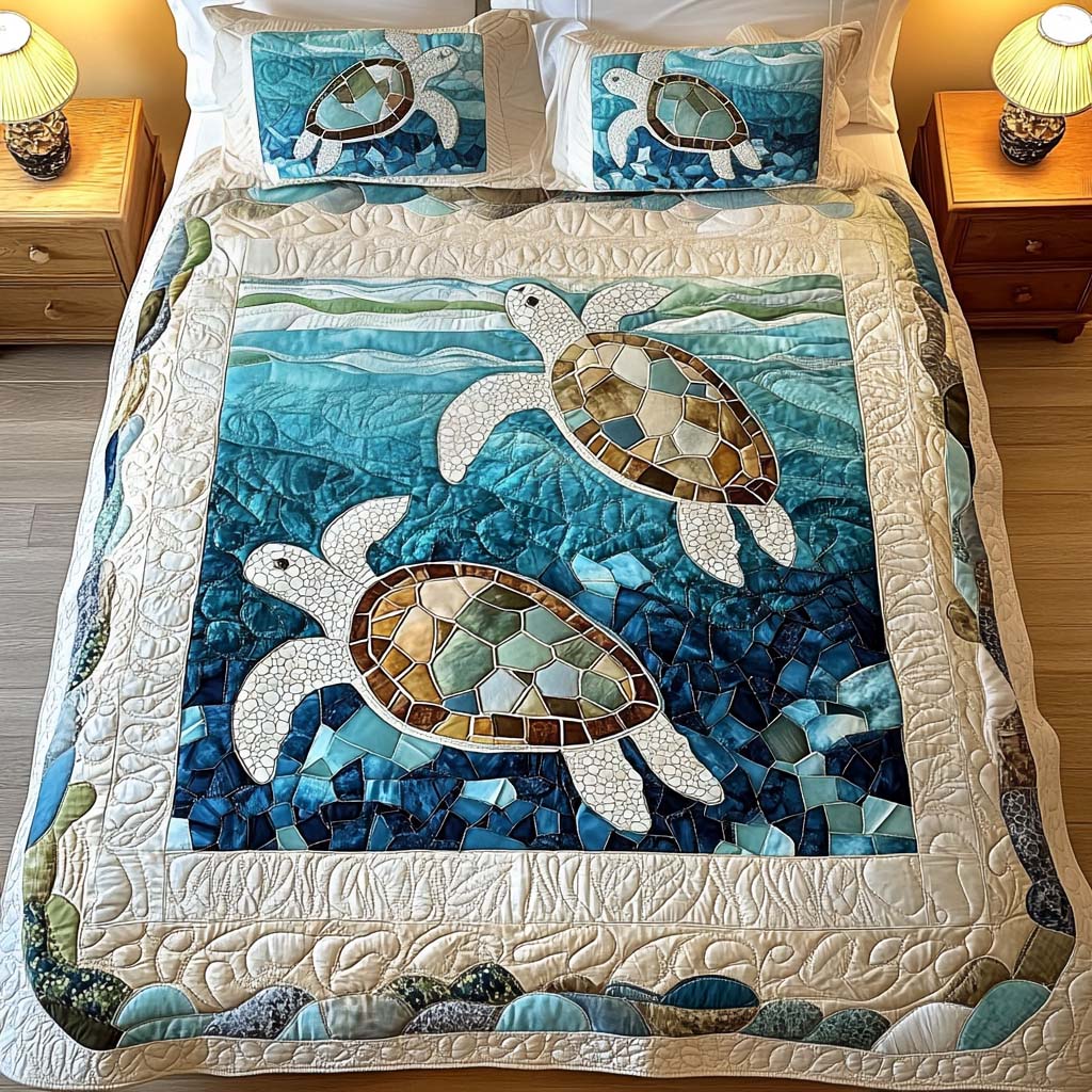 3-Piece Quilted Bedding Set | Sea Turtles