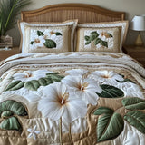 3-Piece Quilted Bedding Set | White Hibiscus