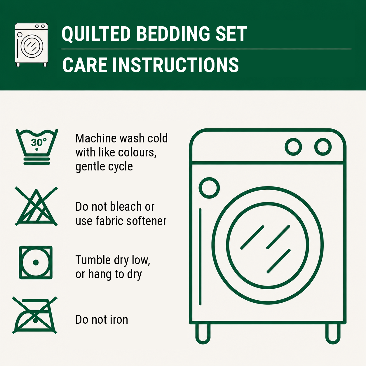 Quilted bedding set care instructions