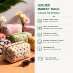 Quilted makeup bag features - fabric, print quality, stitching and fade resistance